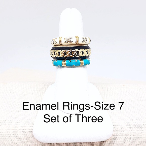 Set of 3 Patterned Enamel Stack Rings Size 7 - Picture 1 of 8
